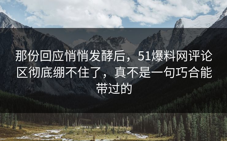 那份回应悄悄发酵后，51爆料网评论区彻底绷不住了，真不是一句巧合能带过的