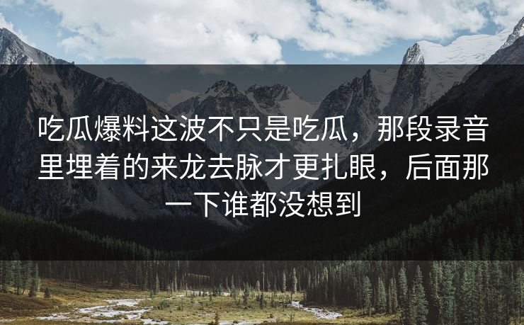 吃瓜爆料这波不只是吃瓜，那段录音里埋着的来龙去脉才更扎眼，后面那一下谁都没想到