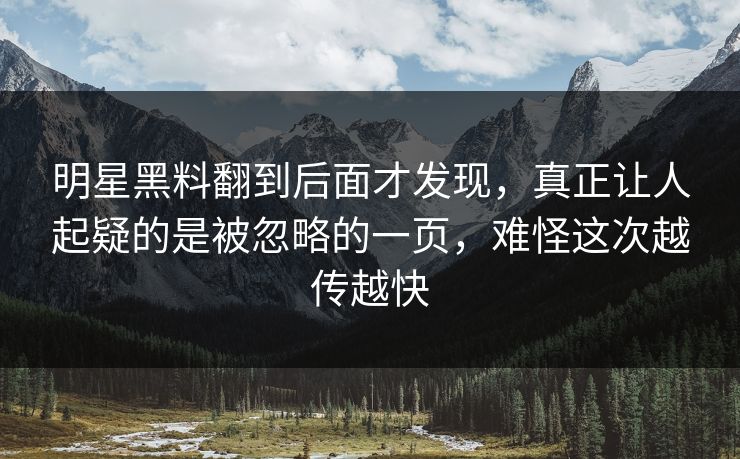 明星黑料翻到后面才发现，真正让人起疑的是被忽略的一页，难怪这次越传越快