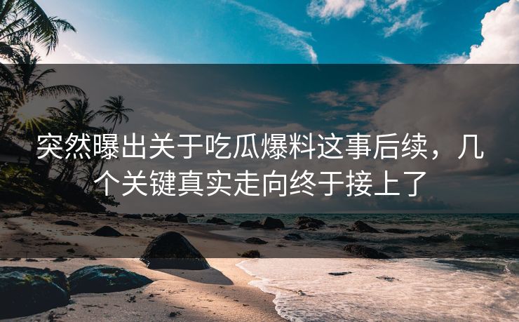 突然曝出关于吃瓜爆料这事后续，几个关键真实走向终于接上了
